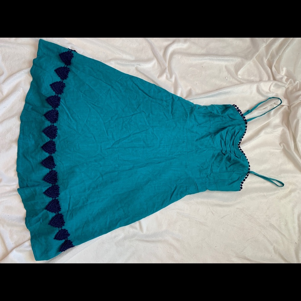 Blue Dress with Navy Crochet Detail